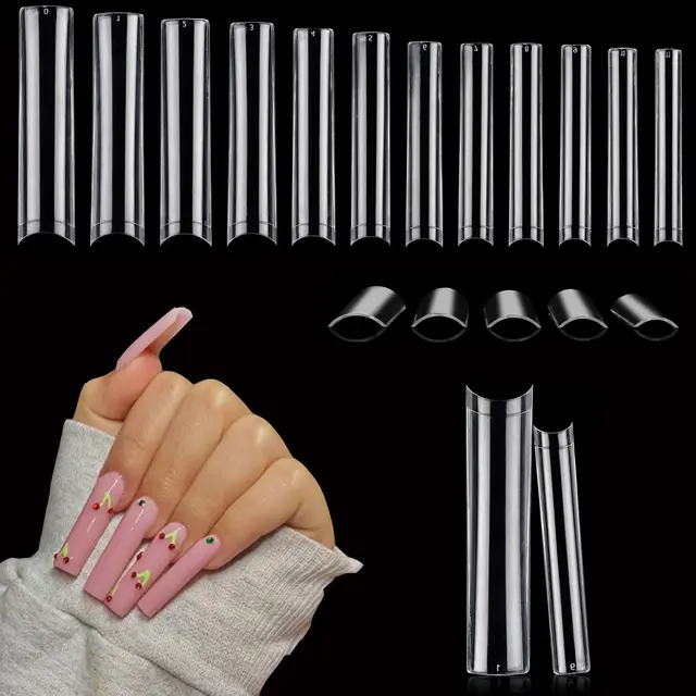 120 szt. Długie przezroczyste paznokcie trumienne porady dla salonów paznokci akrylowych i majsterkowiczów Nail Art półprodukt klej błotny