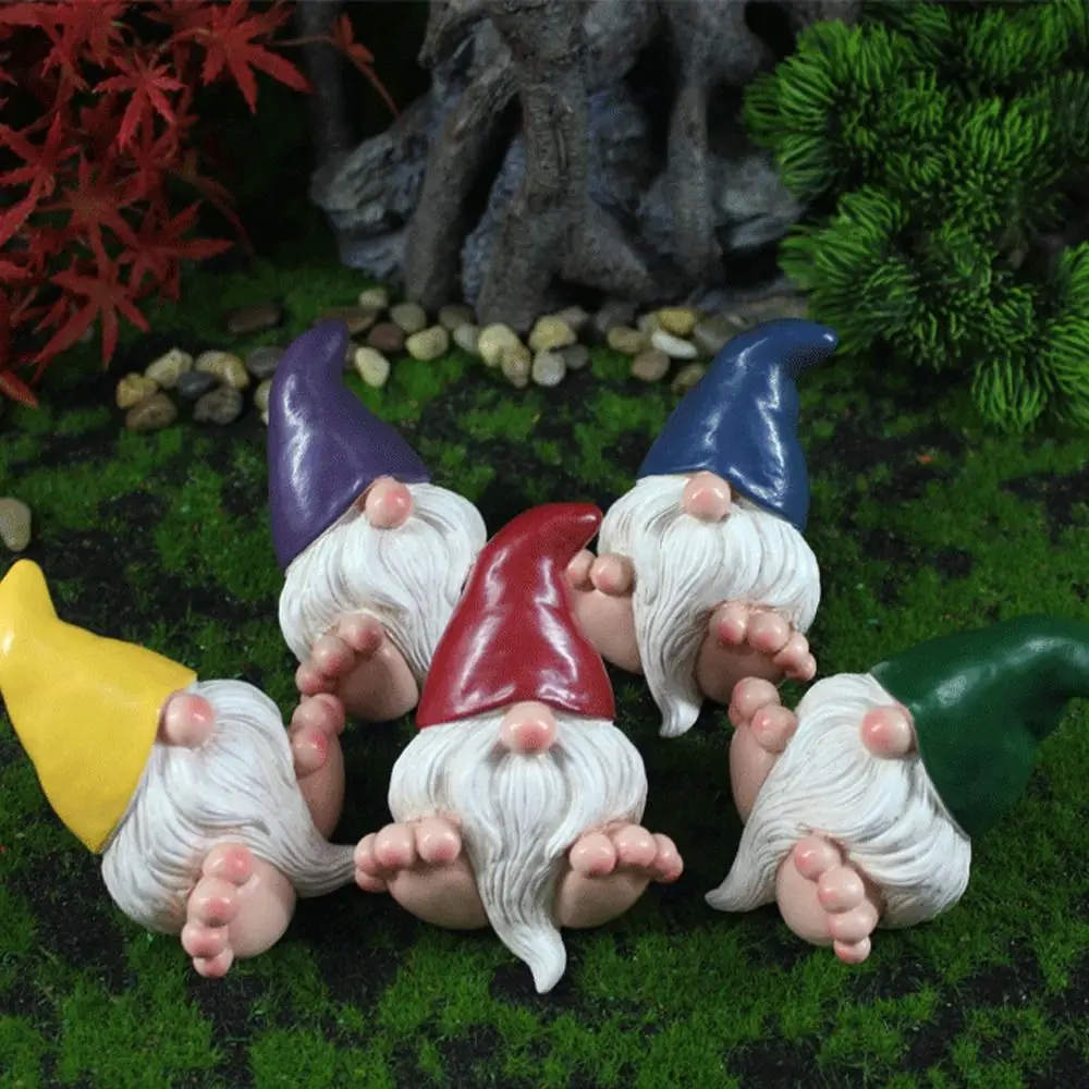 Cute Garden Gnome Sculptures with Feet Shape Realistic Mini Gnome Elf Figurines Handmade Waterproof Small Gnome Statue