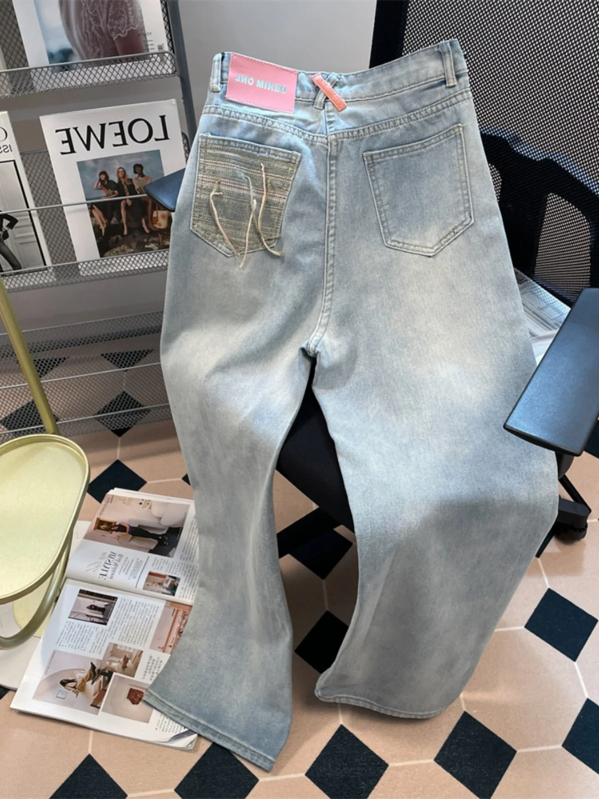 

Waed Light Blue Men's Jeans Spring Autumn Straight Leg Loose Fit Casual Trousers mid Waist Zipper Closure Four Seasons