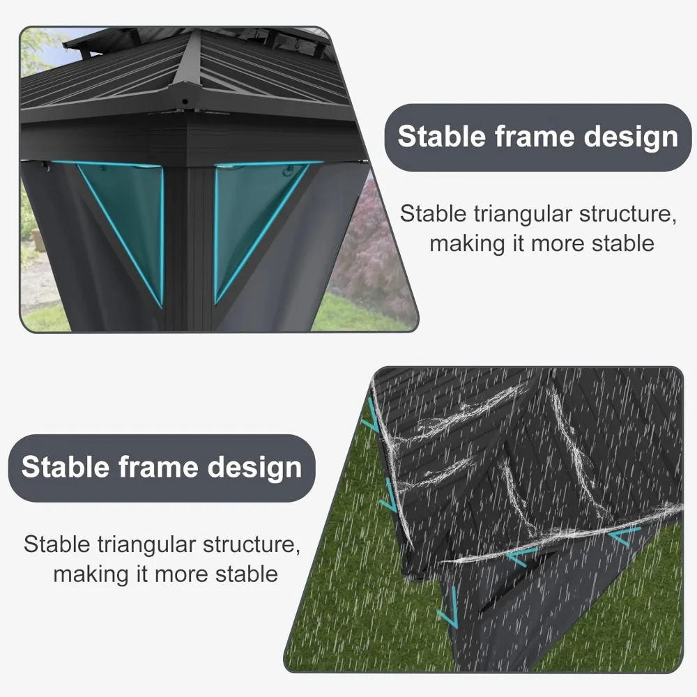 شرفة صلبة مقاس 12 × 12، إطار من الفولاذ المجلفن والألومنيوم مع مظلة سقف مزدوج #3