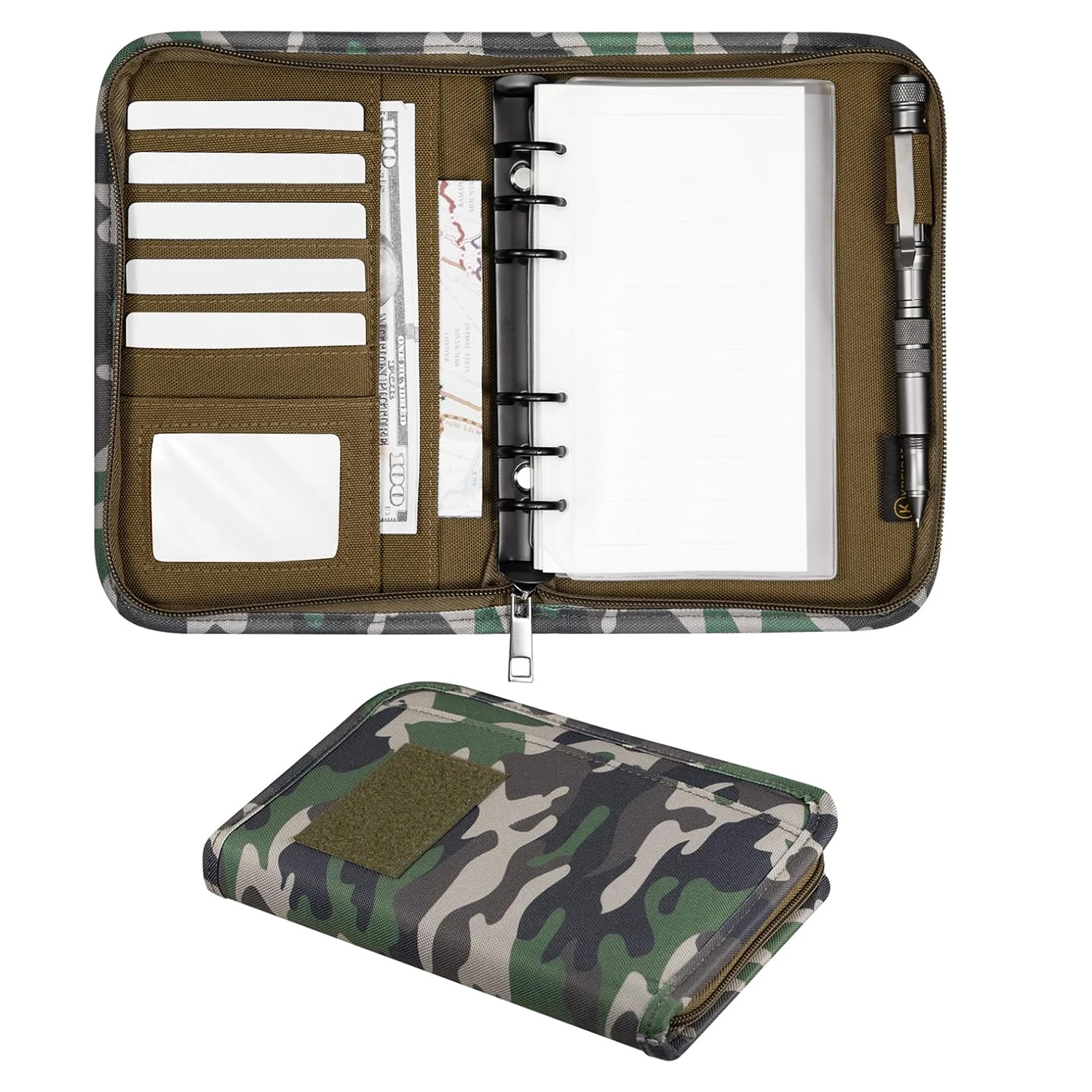 KOSIBATE A6 Tactical Notebook with Zippered Padfolio Ring Binder Loose-Leaf Paper Weatherproof Notepad