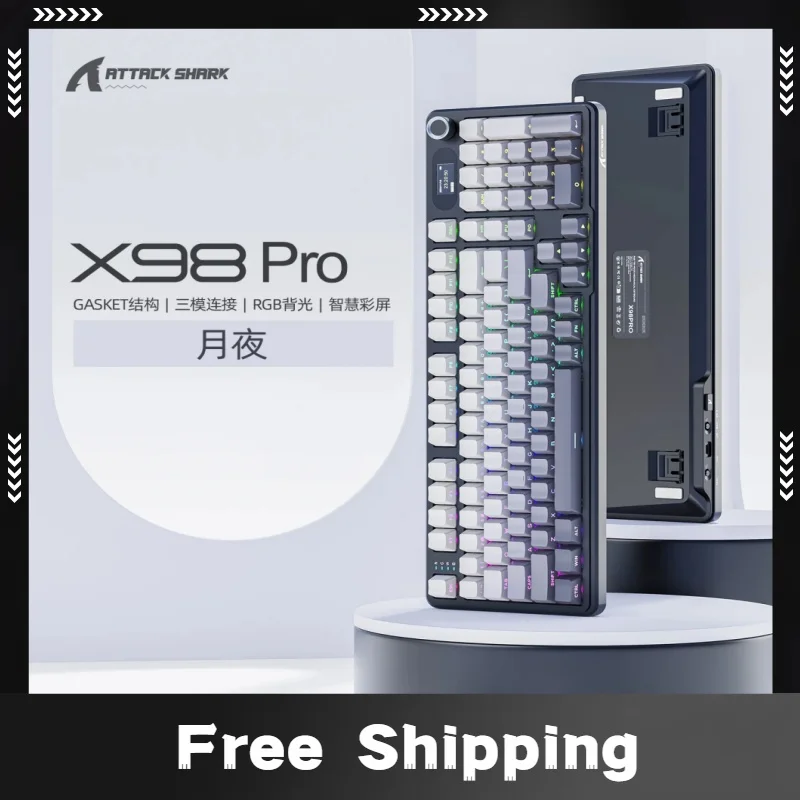 

Attack Shark X98PRO 3-Mode RGB Bluetooth Wireless Mechanical Keyboard Full Key Hot-Swappable TFT Color Display Rotary Keyboard