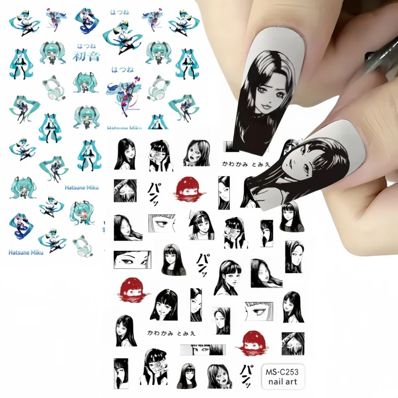 Miniso Two Dimensions Nail Stickers 2D Anime Character Sticker Nail Art Decoration Cartoon Hello Kitty Toy Stickers For Nails