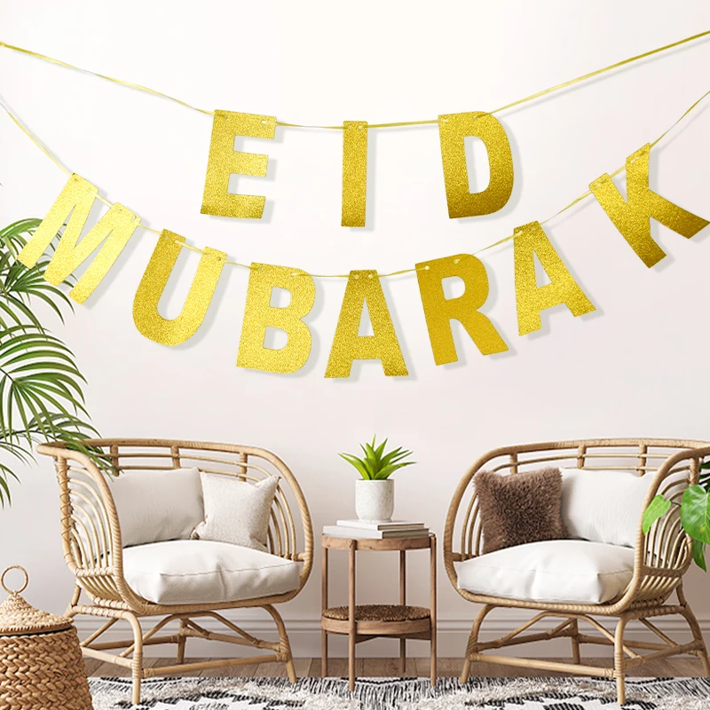 EID Mubarak Banner Glitter Star Moon Swirl Bunting Garland Sheep Hanging Ornament Islamic Muslim Party Ramadan Kareem Decoration