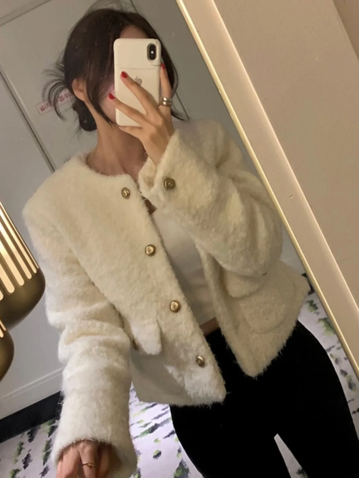 

Chic Retro ort Cotton Blend Single Button Design Knitted Cardigan Women's Faion Outerwear Warm Woolen Coat Spring Autumn