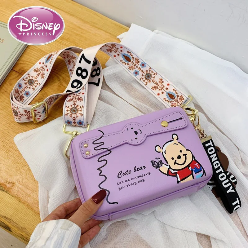 Disney New Winnie the Pooh Shoulder Bag Fashion Crossbody Bag 2024 New Cartoon Print Bear Crossbody Small Square Bag