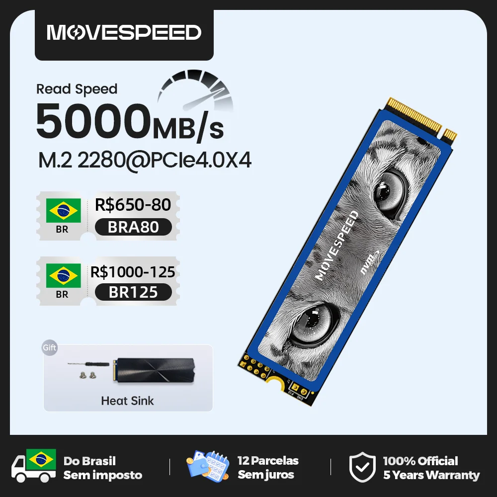 MOVESPEED SSD NVMe M2 2280 5000MB/s 1TB Internal Solid State Hard Disk M.2 PCIe 4.0 SSD Drive for PS5 Laptop PC