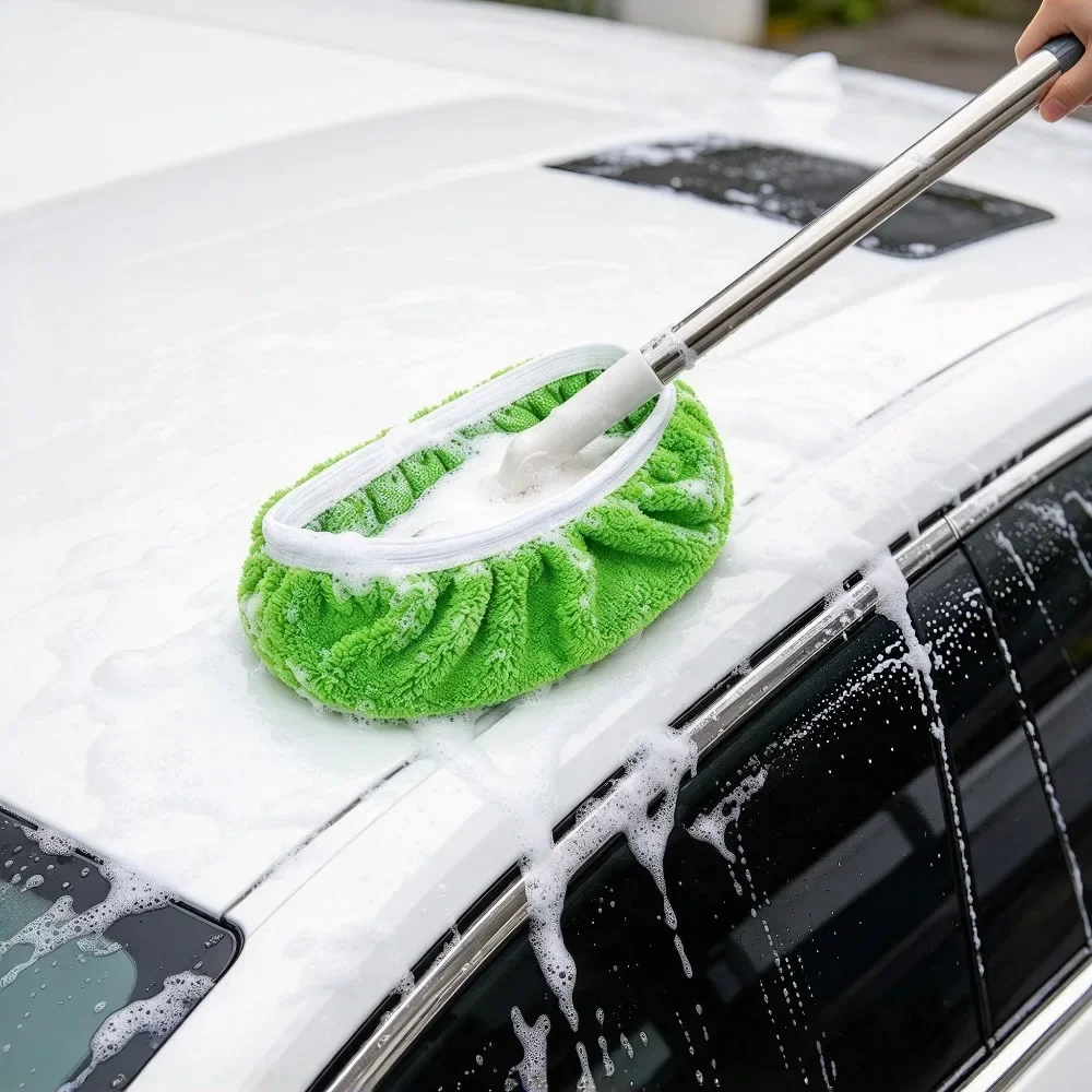 Car Wash Mop Head Cover Replacement Green Microfiber Cleaning Pad Elastic Edge Detachable Reusable for Auto Truck Boat Washing