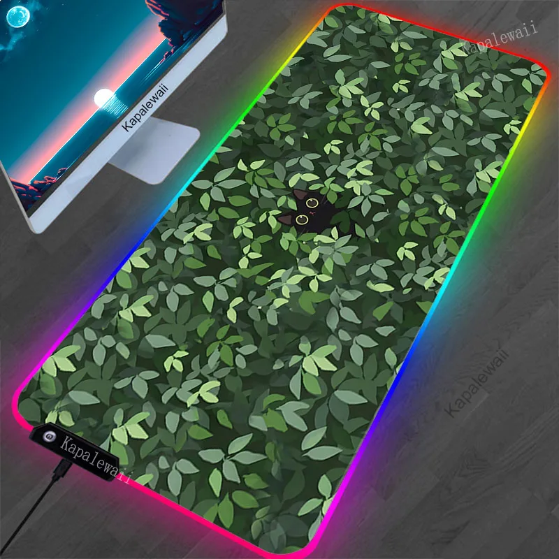 Imagem -06 - Gato Bonito Rgb Mouse Pad Kawaii Planta Led Backlit Teclado Tapetes Protetor de Mesa pc com Tapetes de Mesa Xxl Bonito