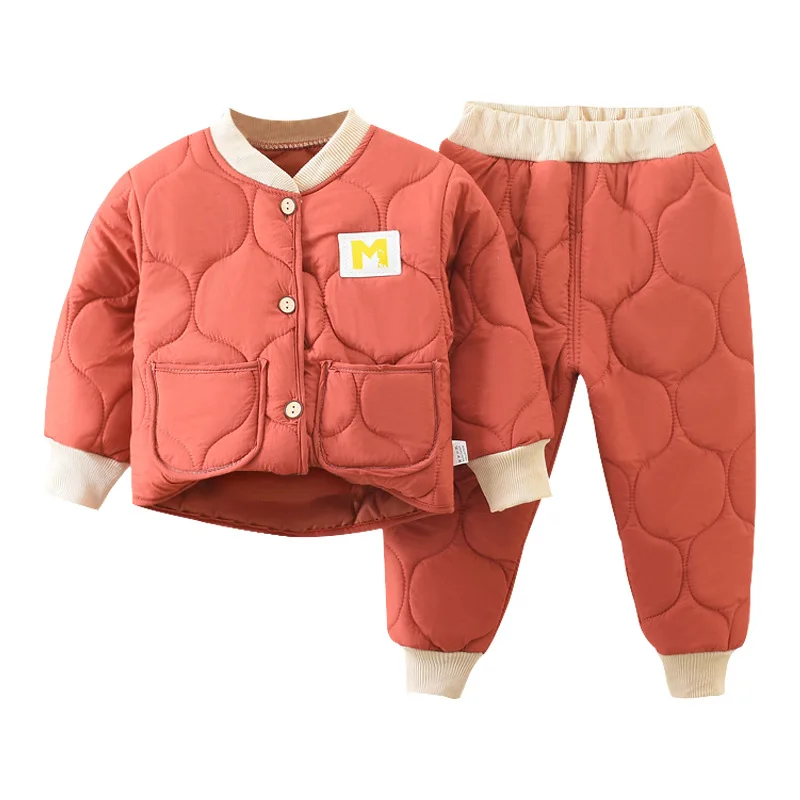 Children Set Winter Plush Thickened Cotton 1-7Y 2023 New Splicing High Collar Pullover+Pant Boys Girls Warm Suits Kids Clothes