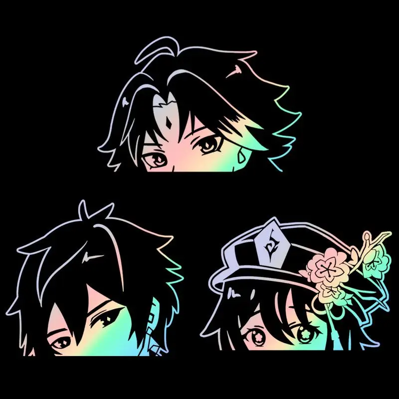 10/15/20cm Genshin Impact Hu Tao Xiao Zhong Li Laser Car Stationery Stickers Half Head Anime Game Reflective Decals for Window