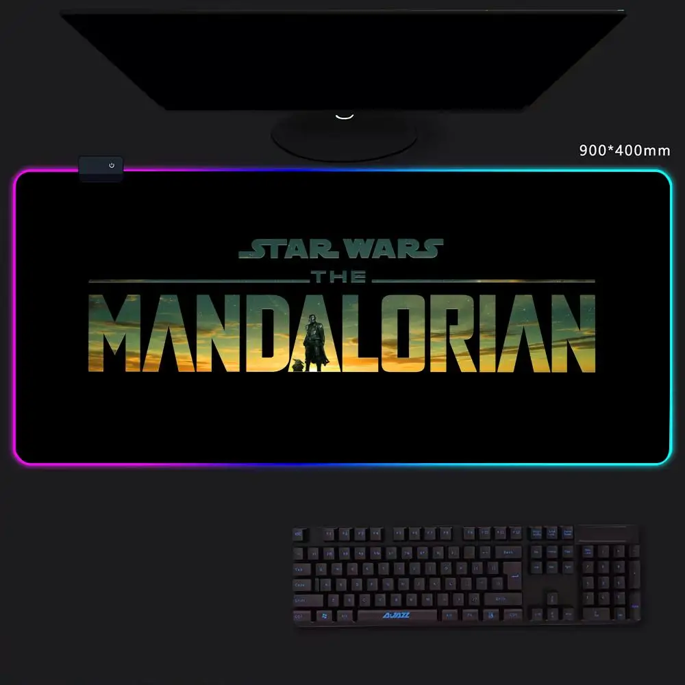 s-Starses w-Wars-s Mandalorian Mouse Pad Game Player RGB Pc Gamer Boys like PS5 Keyboard LED Glowing mause pad Mats Rubber