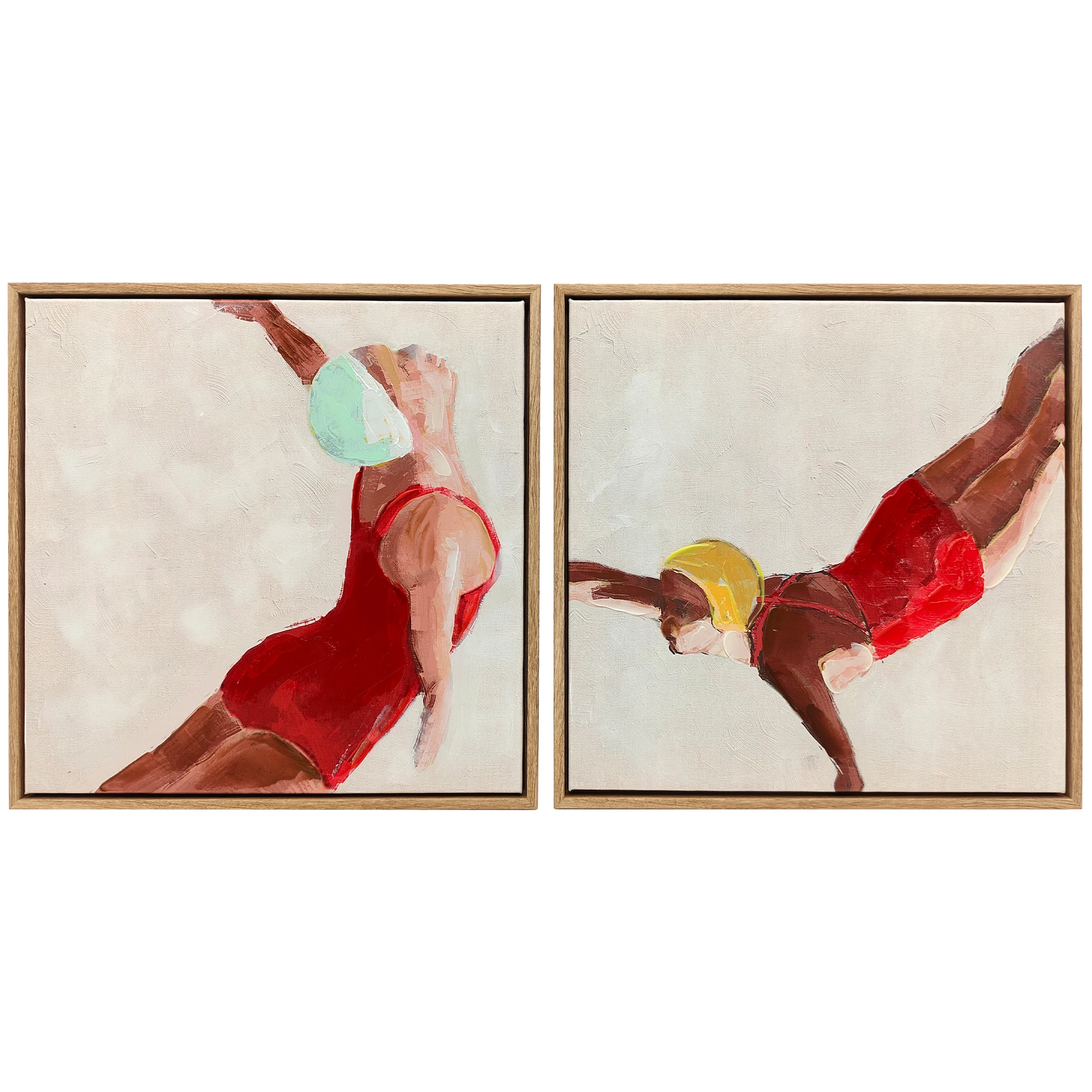 Homcom Dipinti su tela di figure dinamiche disegnate a mano, 40X40 cm, 2 pezzi, immagini artistiche da parete incorniate, decorazione moderna per camera da letto, soggiorno, cucina, rosso