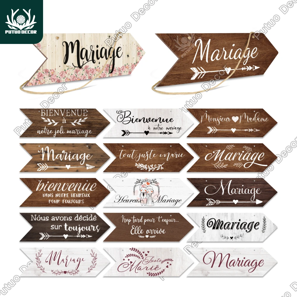 Putuo Decor Wedding Arrow Wooden Sign Hanging Wood Plaque Welcome Guide Board for Marry Wedding Scene Sweet Love Romantic Decor