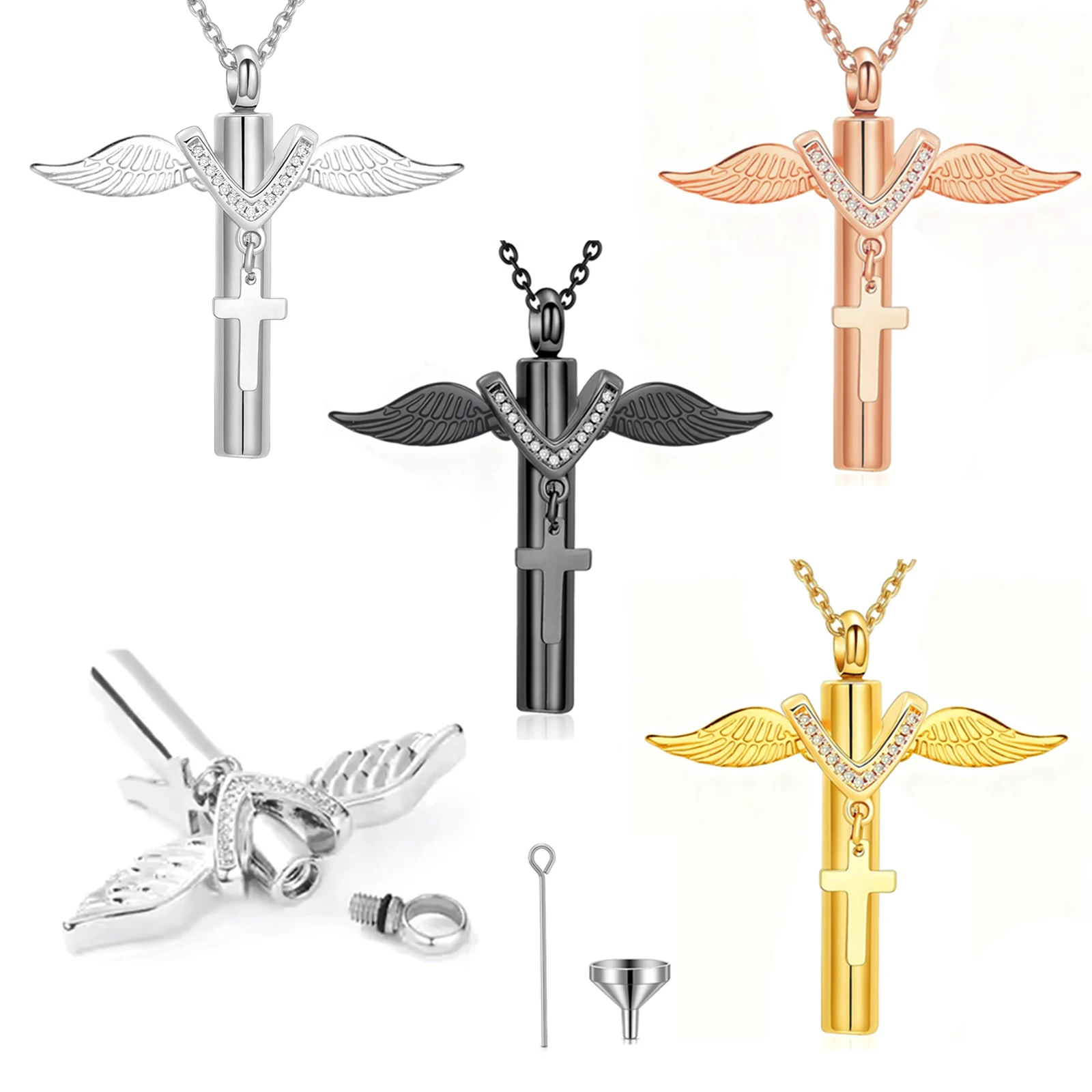Cremation Jewelry Angel Wing Cross Urn Necklace for Ashes for Women Men Memorial Human Ashes Pendant  Keepsake Locket Jewelry
