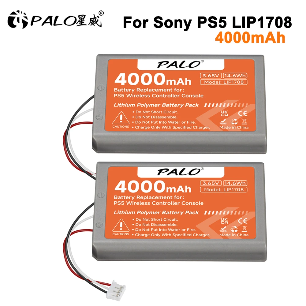 2 Stück Hochleistungs-4000mAh-Akku für Sony PS5 Controller Batterie LIP1708 für PlayStation 5 DualSense CFI-ZCT1W CFI-ZCT1J Wireless Controller