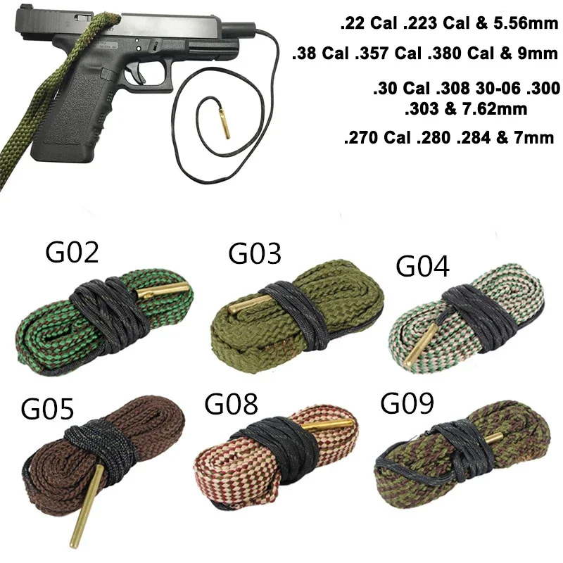 Gun Cleaning Kit Tool Rifle Barrel Calibre Rope 22 Cal.223 Cal.38 Cal& 5.56mm,7.62mm,12GA Airsoft Hunting Gun Barrel Cleaner