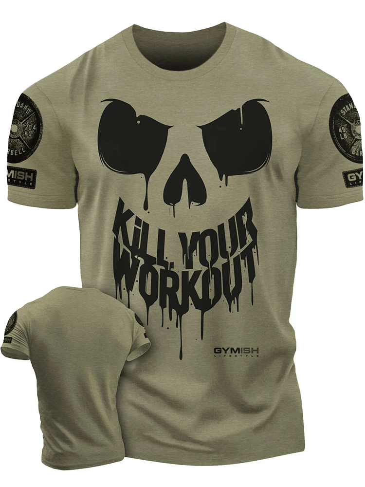 Kill Your Fitness 3D Printed Men's T-shirt,Fitness Premium Short Sleeve Muscle Top,Stretch Men's T-shirt