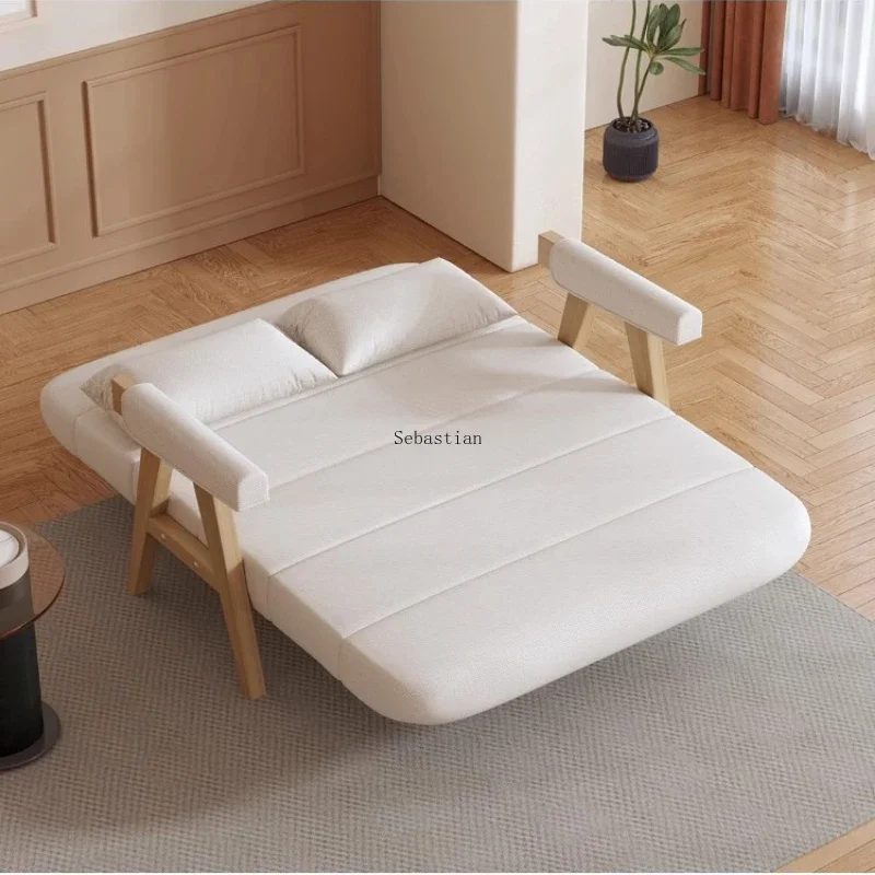 Solid Wood Sofa Bed, Modern and Simple Dual-use, Lying Sofa Bed, Balcony, Study Room, Small Apartment, Folding Double Bed