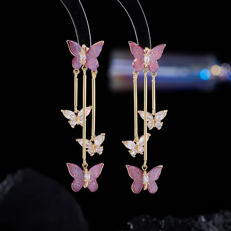 

New Super Fairy Purple Butterfly Long Tassel S925 Silver Needle Gentle Temperament Light Luxury High-end Sense Earrings