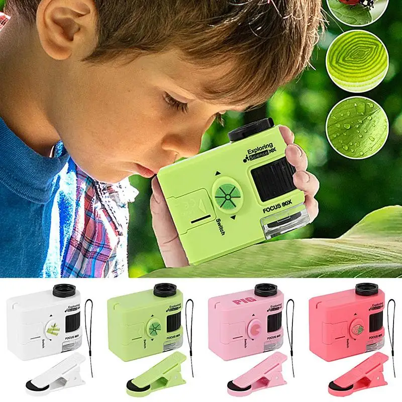 

80X Pocket Microscope with LED Light Kids Science Educational Toys Portable Handheld Microscope Outdoor Children Stem Toy Gifts