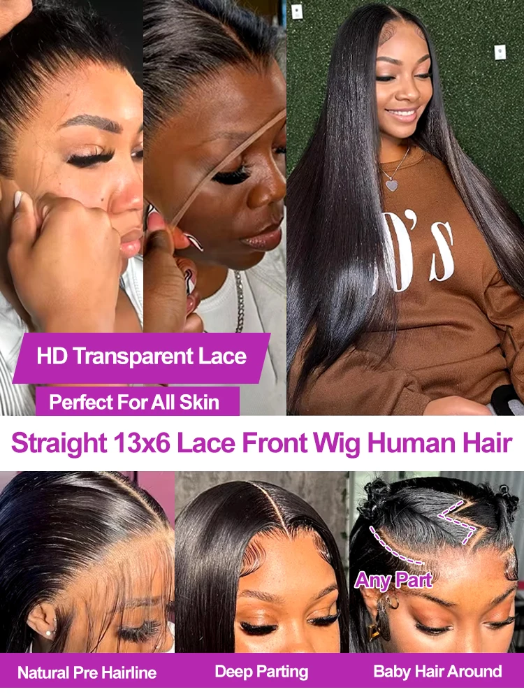 300 Density 13x6 HD Bone Straight Lace Front Wigs Human Hair Brazilian 40 46Inch 13x4 360 Lace Frontal Human Hair Wigs For Women image 4
