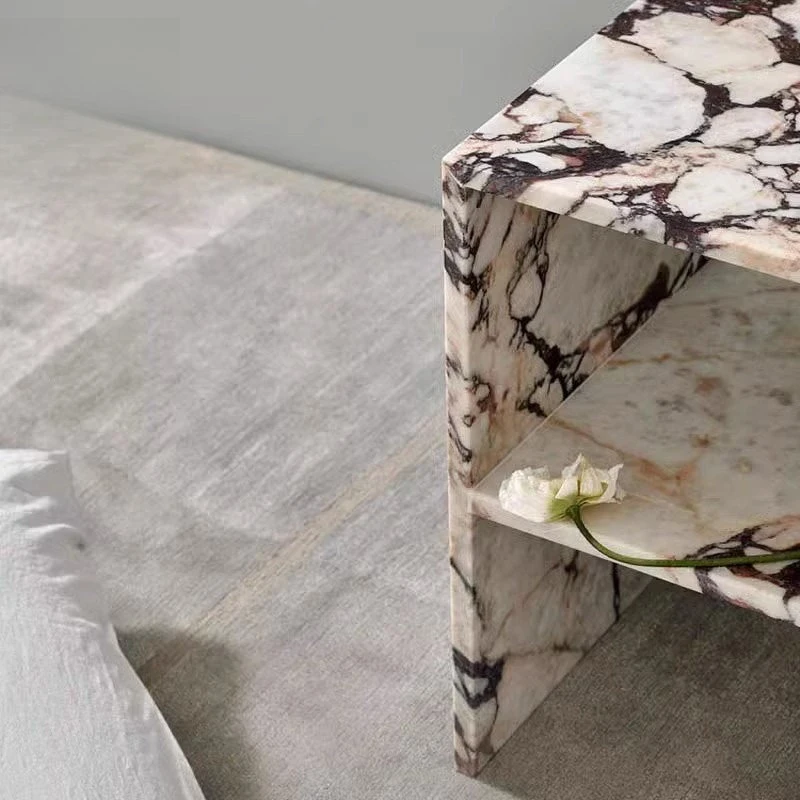 

Nordic Light Luxury Natural Marble Side Table Wabi-sabi Style Square Corner Table for Living Room Bedroom Bedside
