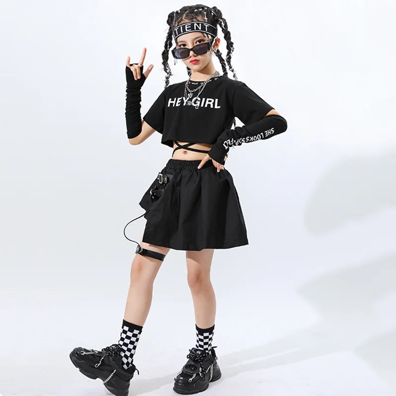 Meninas Hip Hop Xadrez Top Colheita Saia Criança Streetwear Cool Goth Clothes Sets Street Dance T-shirt Crianças Verão Jazz Trajes