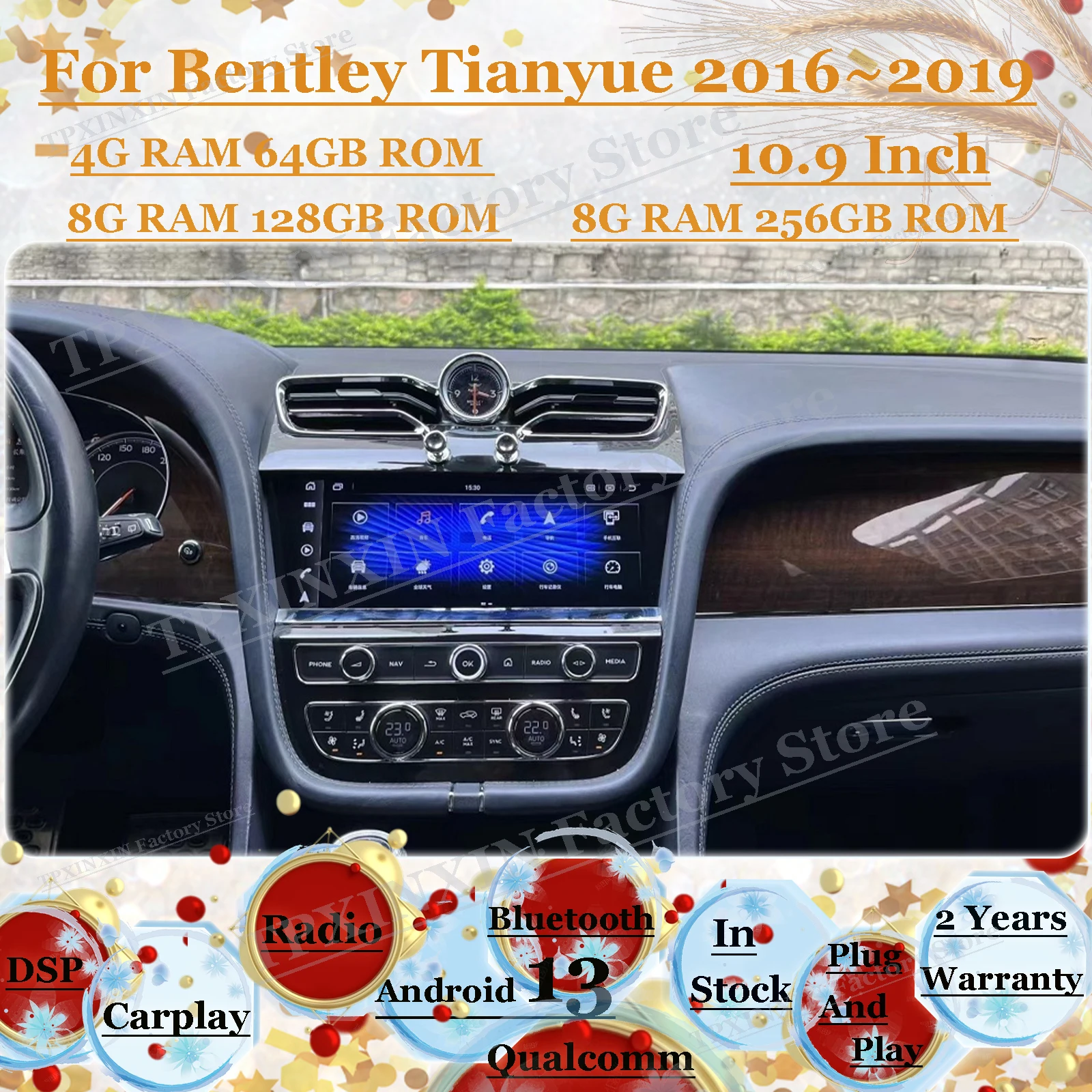 10.9 Inch Qualcomm For Bentley Tianyue 2016 2017 2018 2019 Multimedia Android Screen Car Radio GPS Navigation Carplay Head Unit