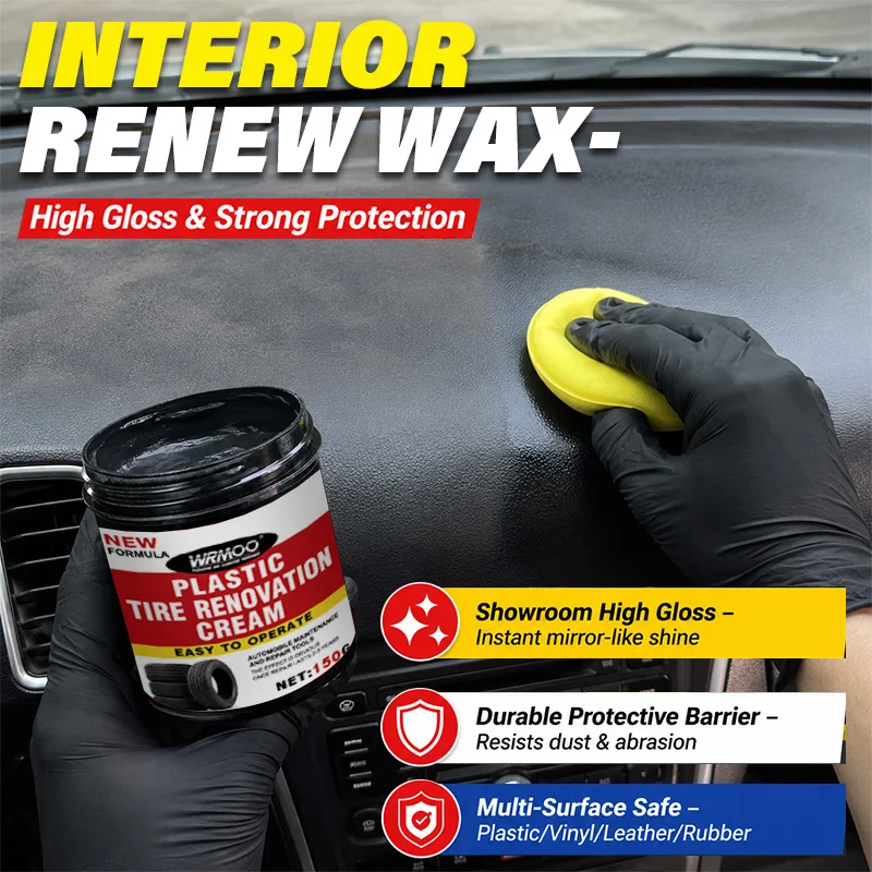 Car Interior Plastic Restorer Paste – Revives Faded Dash, Center Console & Door Panels, Restores Like-New Black Luster