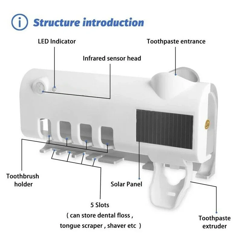 RYRA Automatic Toothbrush Sterilizer UV Toothbrush Holder Toothpaste Squeezer Smart Toothpaste Dispenser Bathroom Accessories