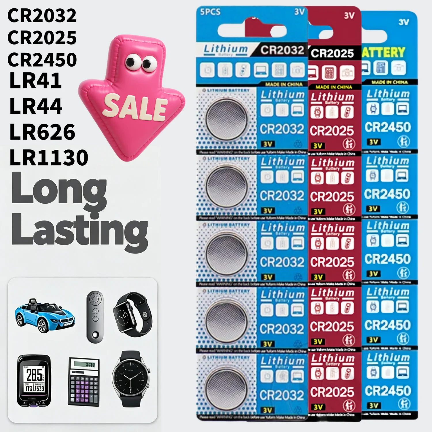5-10 Piezas de Baterías de Litio Tipo Botón CR2032 CR2025 CR2450 AG1 AG3 AG4 AG13 LR41 LR44 LR626 LR1130 para Relojes, Controles Remotos y Llaves