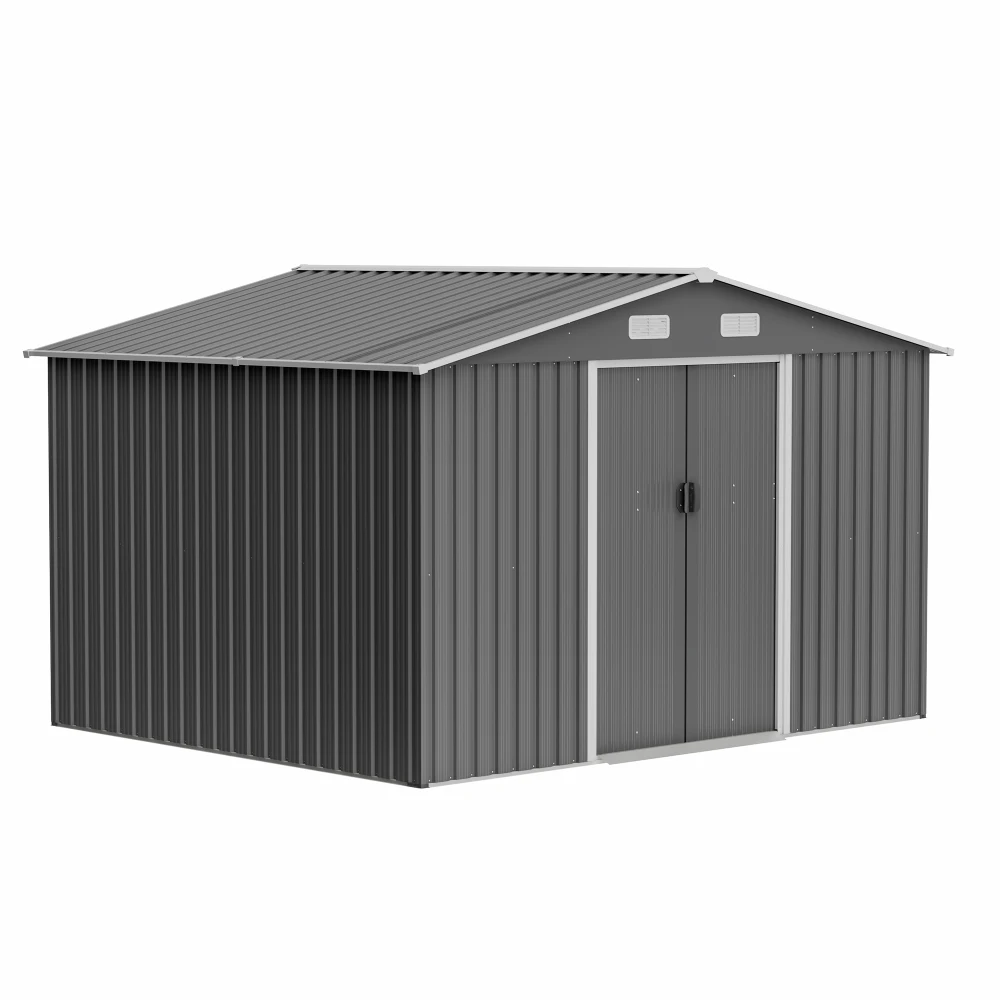 10X8 FT Outdoor Tool Storage Shed with Metal Foundation & Lockable Doors,  All Weather Metal Sheds for Garden, Patio, Backyard