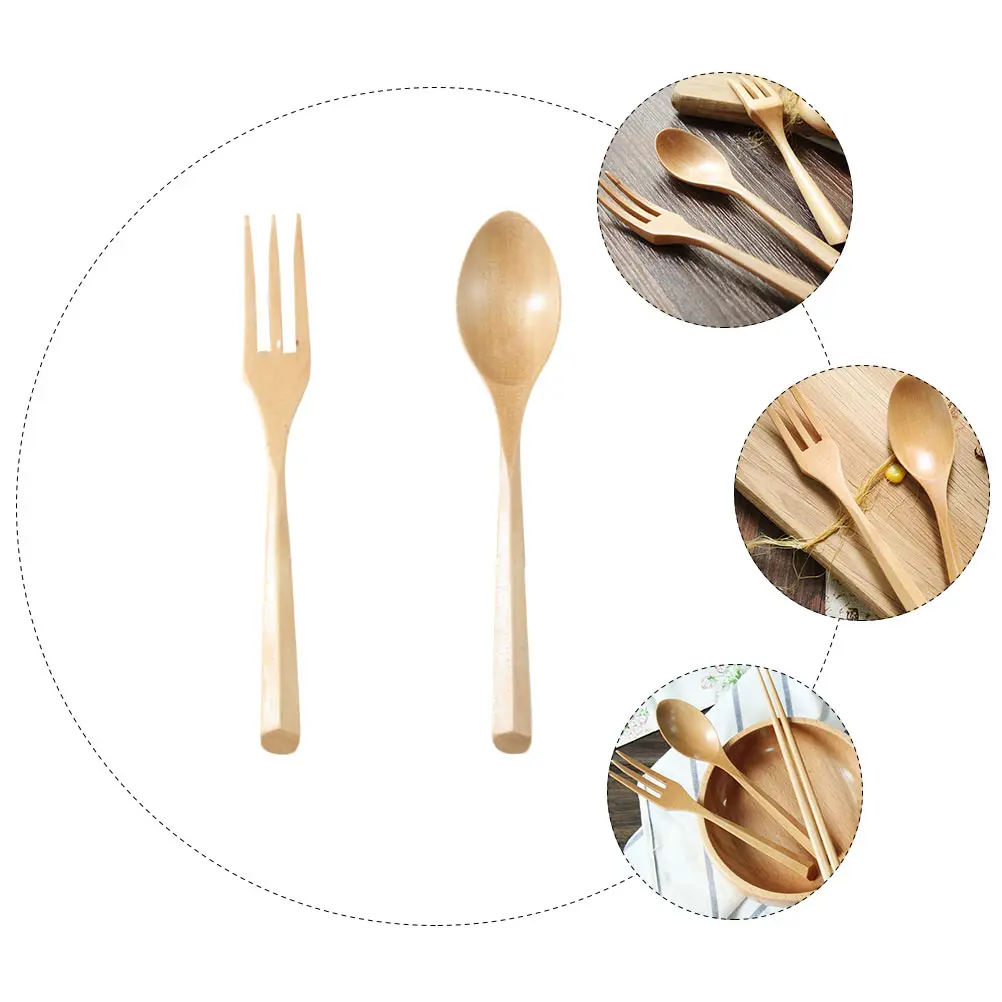 

1 Wooden Fork Spoon Set Biodegradable Tableware Kit For Home Party Salad Porridge Durable Natural Wood Decorative Table Utensils