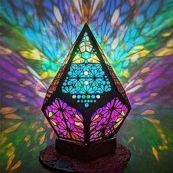 Diamond Lamp Bohemian Style Wooden Floor Lamp Night Colorful Projector Table Lamp Home Decoration Holiday Lighting