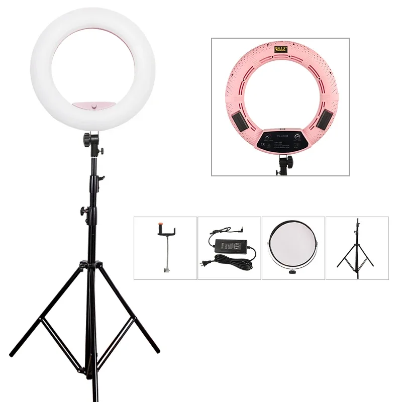 

Yidoblo Pink FS-480II Photography/Photo/Studio 18" 480 LED Ring Light 5600K Dimmable Camera Ring Video Light Lamp + 200cm Tripod
