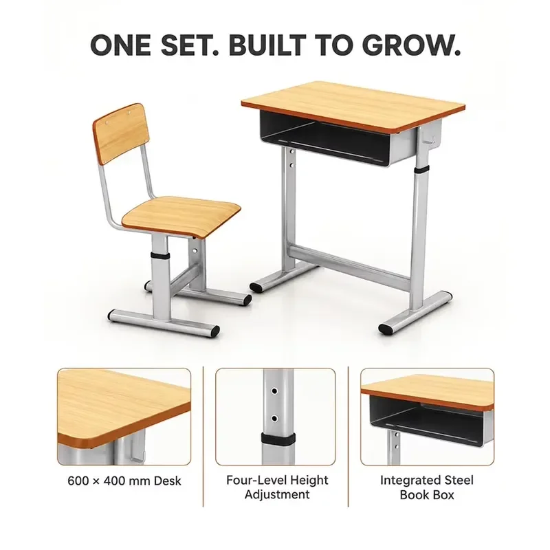 Modern Metal Adjustable Comfortable Kids Classroom Desk and Chair Set for Preschool and Kindergarten Education