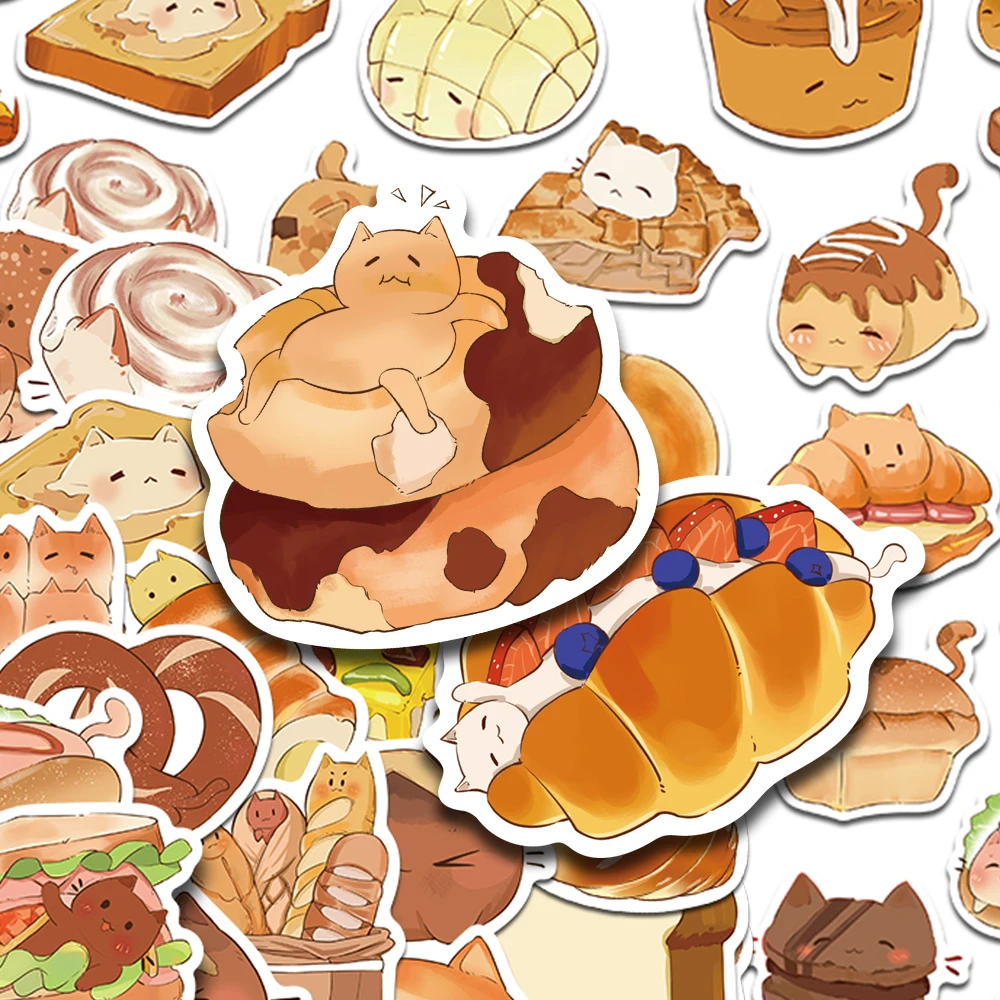 50 stücke Cartoon Nette Brot Katze Aufkleber Aufkleber Für Laptop Sammelalbum Gepäck Helm DIY Graffiti Ästhetische Aufkleber Kreative Geschenke