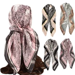 Heitou 90CM Satin Square Towel New Simulated Silk Printing Cashew Fruit Blossom Scarfs Fashion Women's Neck Accessories Band