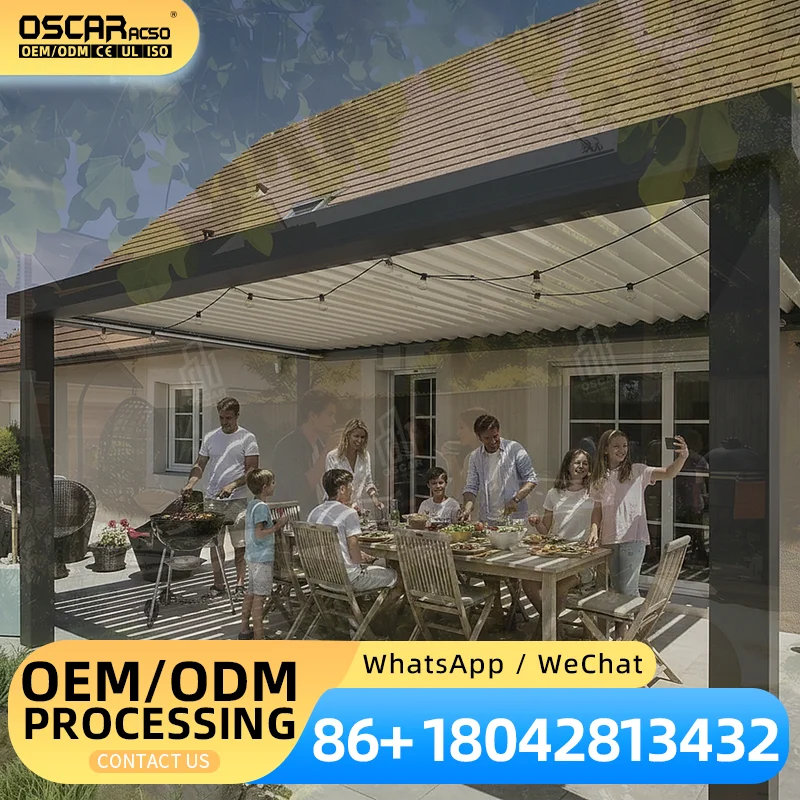 Customized Outdoor Aluminum Retractable Zip Screen Pergola with Opening Roof Custom Built Exterior Roof for Garden Patio Balcony