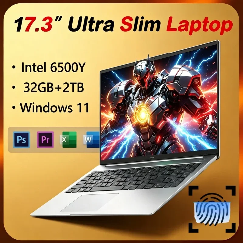 Windows 11 17.3 Inch Laptop Intel 6500Y 32GB Memory 2TB SSD Fingerprint Unlock Notebook For Family Daily Use