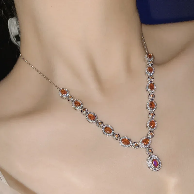 

MDL Moissanit1 Style New Pigeon Blood Red Necklace Micro Set 3A Zirconium Sparkling Dinner Wedding Niche Sensation Necklace