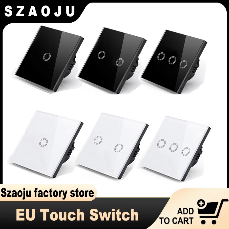 

Szaoju EU Touch Switch Led Panel Wall Light Switches Tempered Crystal Glass Lamp Sensor Switch 1/2/3 Gang Interruttore AC100-240