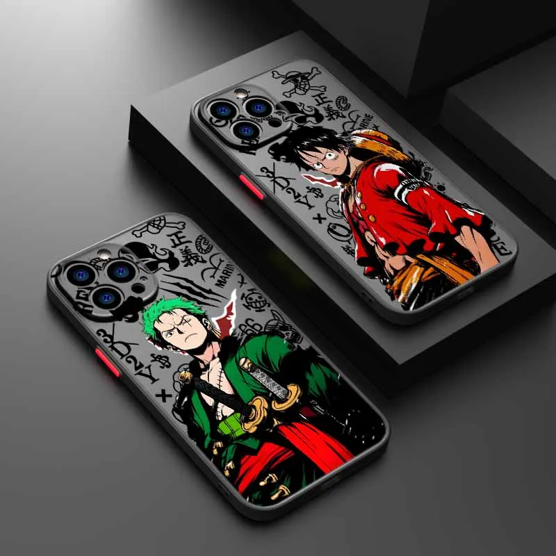 Einteilige Strohhut-Gang-Hülle für iPhone 17 16E 16 15 14 13 12 Mini Pro Max Plus – Mattierte, durchscheinende, weiche Silikon-Handyhülle