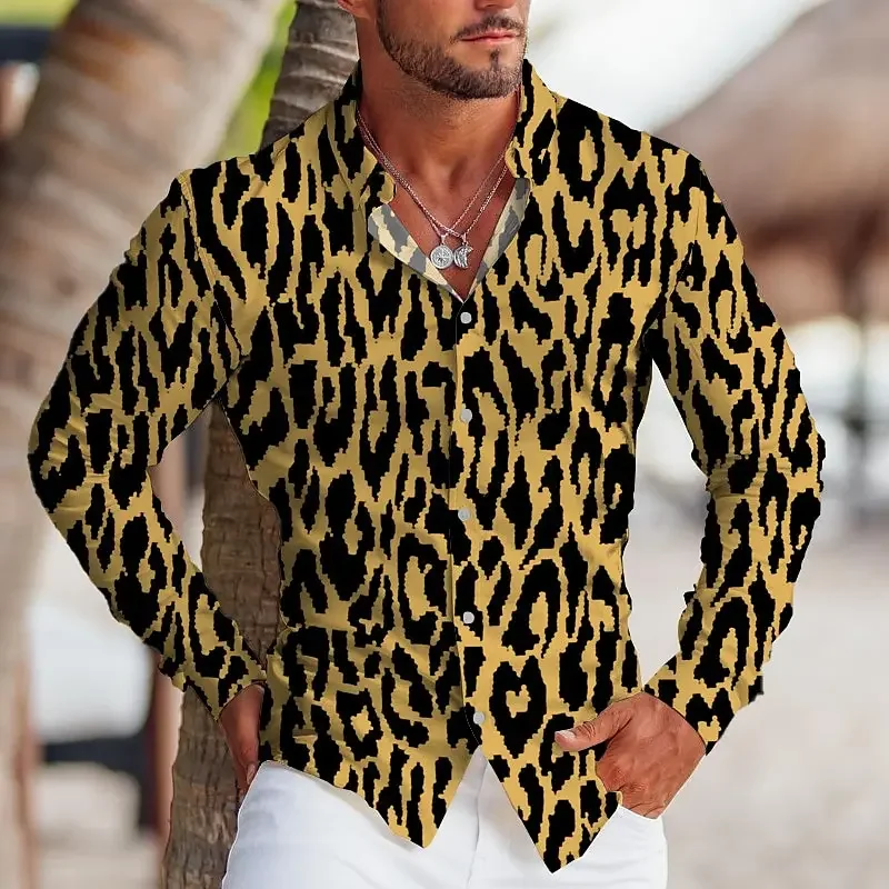 Men's Shirts Leopard Pattern Cuffed Outdoor Streetwear Long Sleeve Button Print Tropical Fashion Designer Soft Men's Shirts