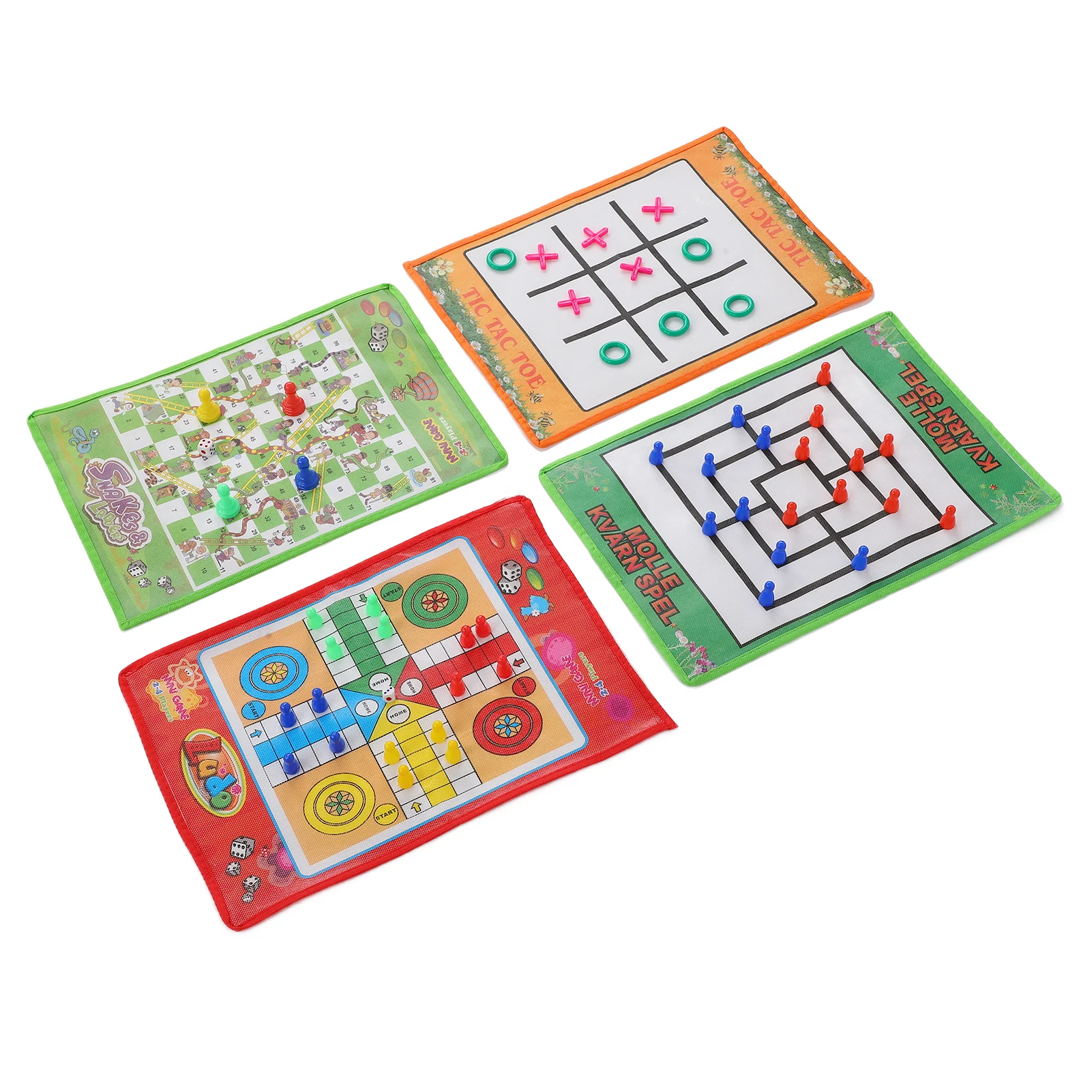 Snake and Ladder Kids Nine Men Morris Portable Flying Chess Ludo Board for Family Game 4 in 1 Set