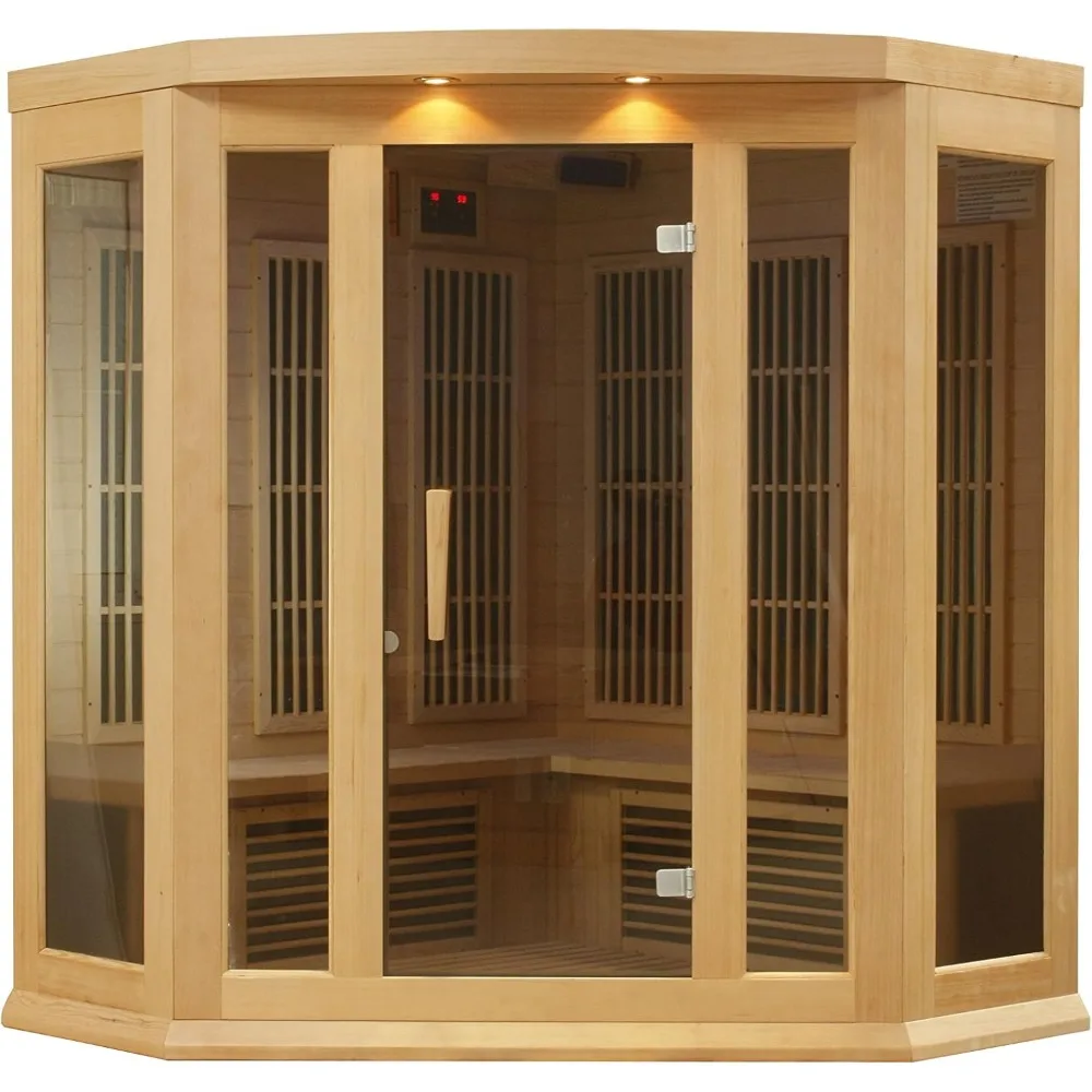 Sauna, 3 Per Low EMF FAR Infrared Carbon Corner Canadian Hemlock Sauna