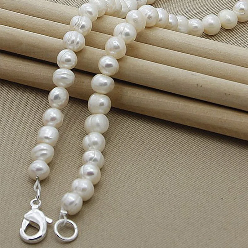 Aravant 925 Silver 8MM White Pearl Necklaces Chains For Women Fashion Jewelry Gifts