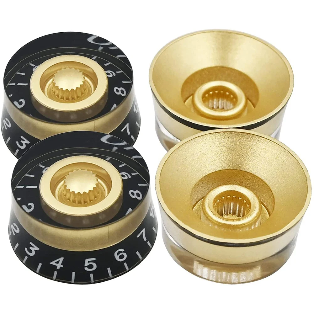High-end 4Pcs Volume Tone Speed Control Knobs for Les Paul LP Style Bass Electric Guitar Parts, Transparent Golden