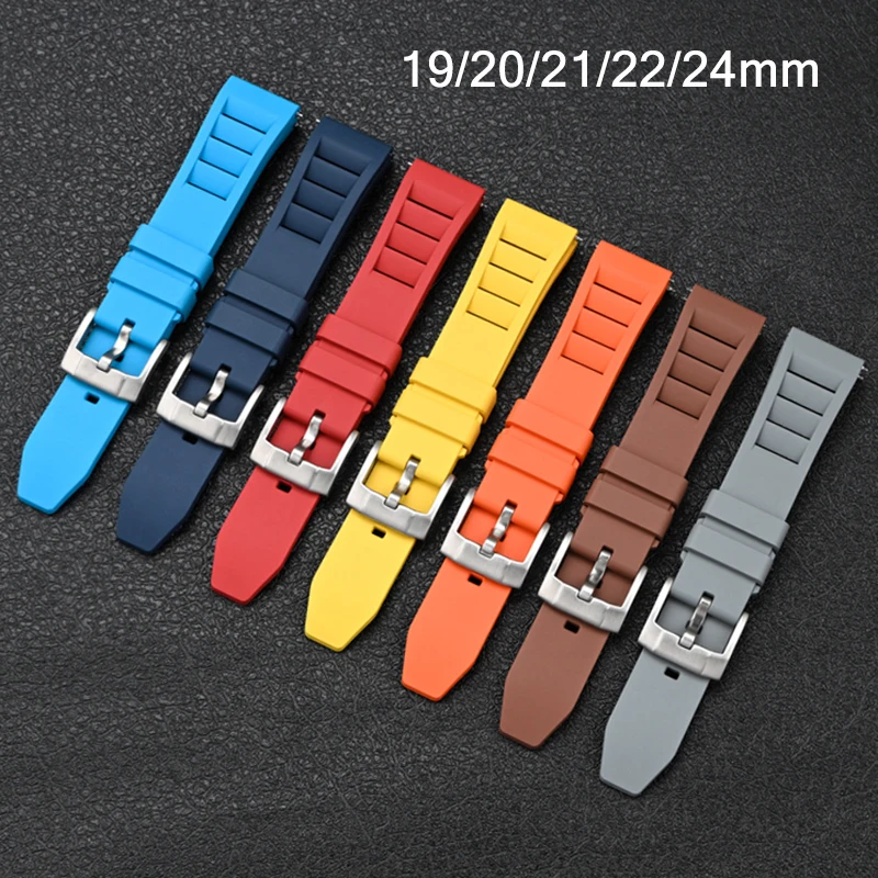 فلورو شريط مطاطي 19/20/21/22/24 مللي متر ثقوب تنفس FKM الإفراج السريع الرجال النساء العالمي الغوص مقاوم للماء استبدال حزام (استيك) ساعة